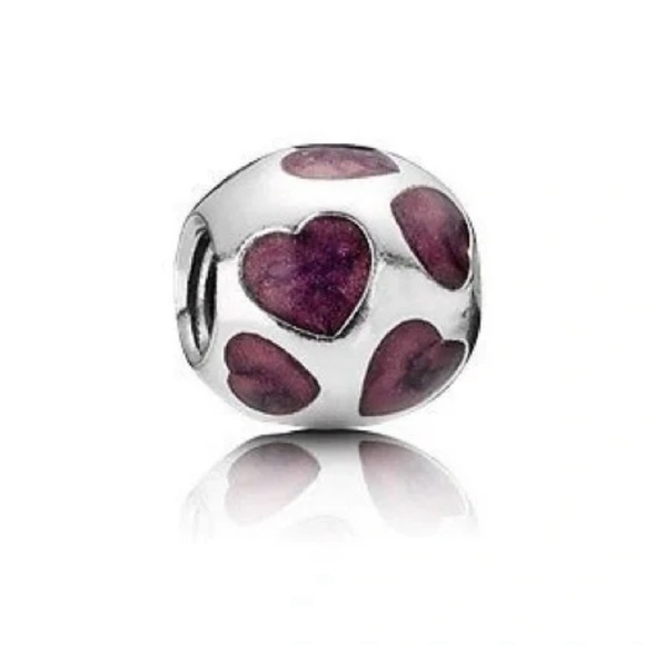 Pandora Silver Charm with Magenta Hearts Retired - Picture 1 of 3